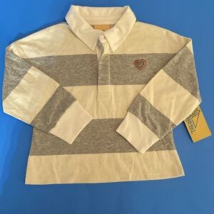 There Abouts Long Sleeve Polo Girls Top, Grey & White Stripe, Size XXS 4/5 NWT